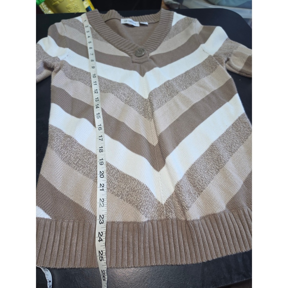 Liz Claiborne Tan Beige Chevron Striped V-Neck 100% Cotton Sweater Mens Medium